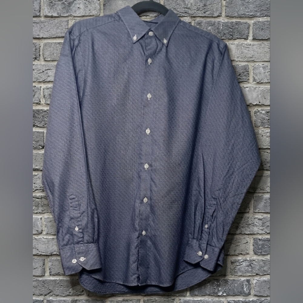 Hart Schaffner Marx Men's Dark Blue Micro-Pattern Dress Shirt